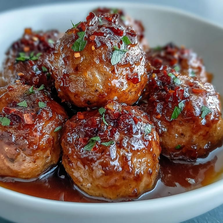Juicy Slow Cooker Peach Glazed Meatballs in a rich glaze, ideal for serving over fluffy white rice for dinner.