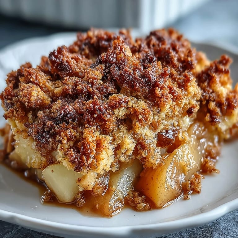 Homemade pear crumble cooling on a wire rack, with cinnamon-spiced pear filling and a thick, golden-brown crumble topping.