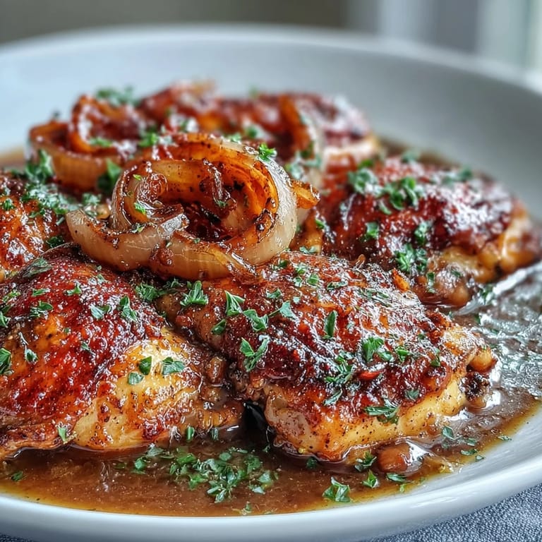 Golden pan-fried chicken smothered in rich, savory onion gravy, a comforting Southern dinner classic.