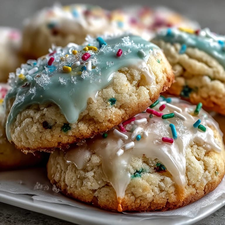 Delightful lemon-infused sugar cookies with delicate pastel glaze, a cheerful treat for springtime parties.