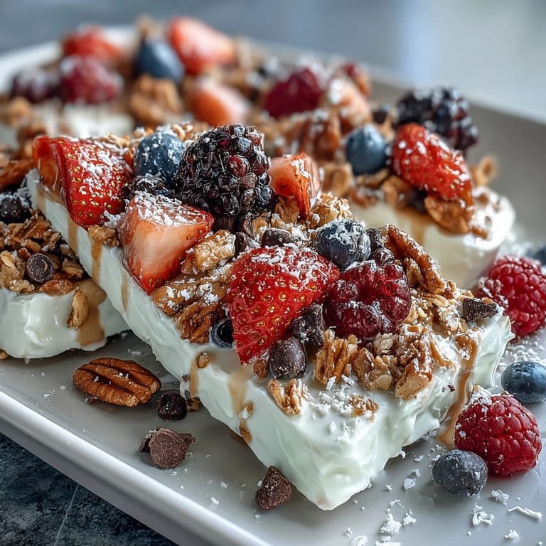 Creamy Frozen Yogurt Bark with Berries and Granola: a cool, sweet snack perfect for summer, bursting with berry flavor and texture.