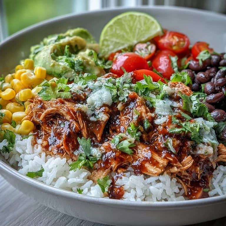 Slow-cooked salsa chicken served in bowls with rice, black beans, and colorful toppings for a hearty, gluten-free Mexican-inspired meal.
