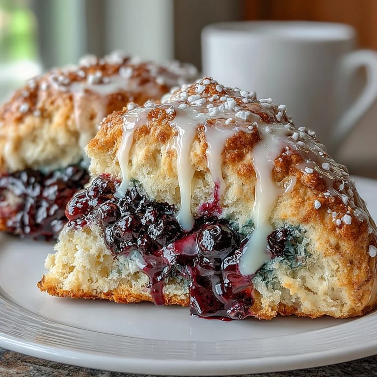 Bright Lemon Blueberry Scones, fluffy and tender, drizzled with glistening citrus icing.