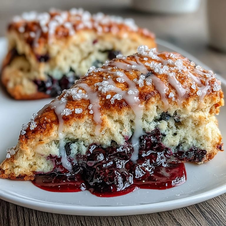 Mouthwatering Lemon Blueberry Scones studded with berries, baked to a perfect golden hue.