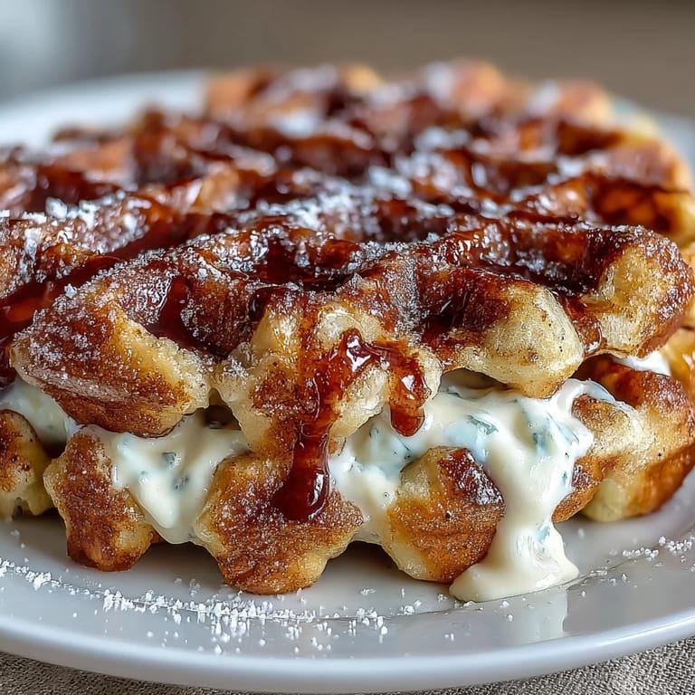 Decadent Cinnamon Roll Waffles with a warm cinnamon-sugar swirl waiting.