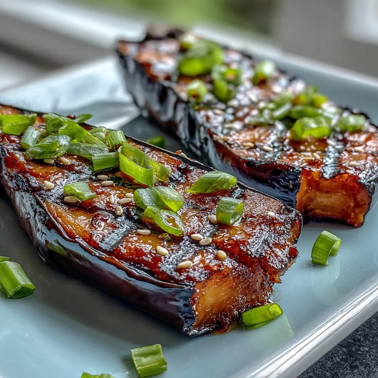 Beautifully broiled miso glazed eggplant, a stunning vegetarian side dish.