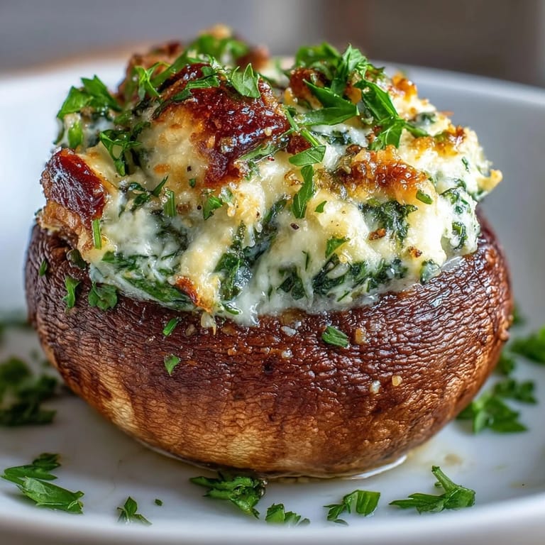 Creamy ricotta spinach mushrooms, baked to perfection, ready to serve immediately.