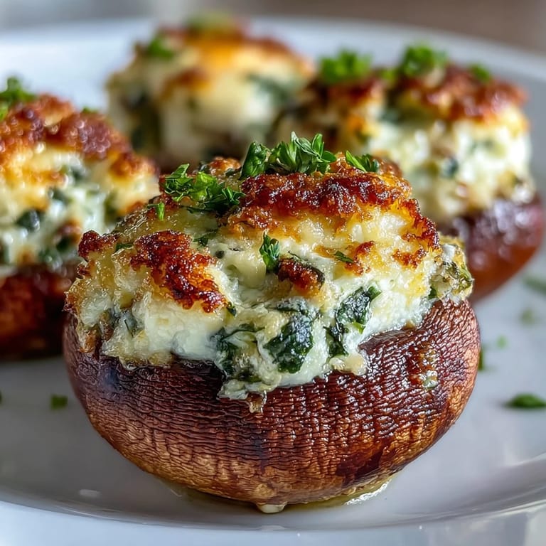 Deliciously baked spinach and ricotta stuffed mushrooms, a savory bite.
