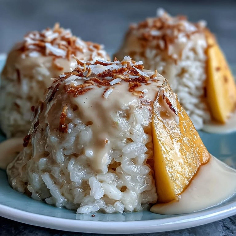 Individually served Mango Sticky Rice Cups, a tropical treat with coconut glaze.
