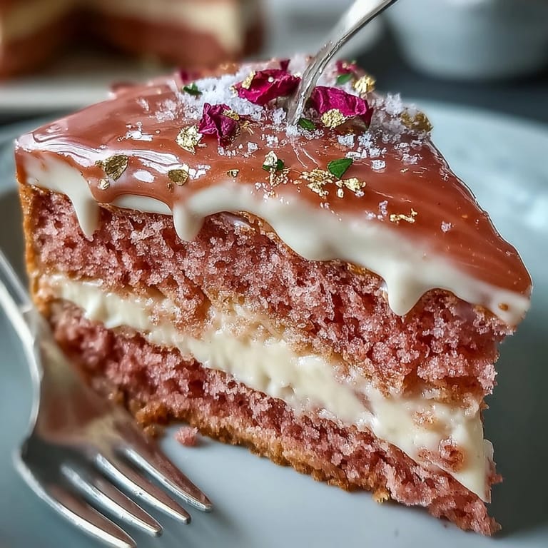 Close-up of rosy-hued Rosé Velvet Cake, ready for your next festive occasion.