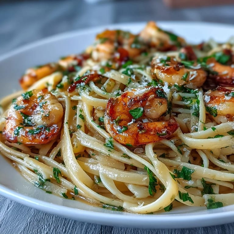 Plated shrimp scampi linguine, a vibrant Italian-American dinner centerpiece.