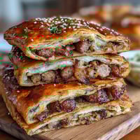 Golden puff pastry-wrapped sausages served with tangy mustard dip for the ultimate game day snack.