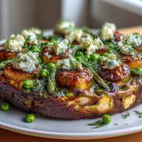 Spring Frittata with Asparagus, Peas and Goat Cheese in a golden skillet, loaded with vibrant green vegetables and creamy goat cheese crumbles.