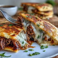 Golden brown Cinco de Mayo Birria Quesadillas with a rich, savory consommé dip.
