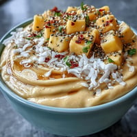 Vibrant Mango Chili Lime Smoothie Bowl with fresh fruit toppings, a zesty breakfast.