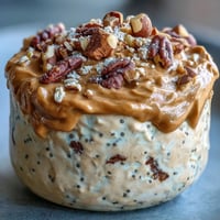 Creamy Protein Cookie Dough Overnight Oats ready to enjoy with chocolate chips.